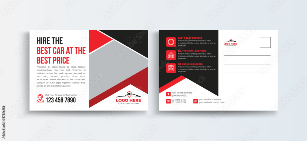 Car Rental postcard template design. Corporate Business Postcard template design vector illustration, Clean Modern Minimal Postcard, car rental deals postcard, auto repair postcard template. Car Rental postcard template design. Corporate Business Postcard template design vector illustration, Clean Modern Minimal Postcard, car rental deals postcard, auto repair postcard template.