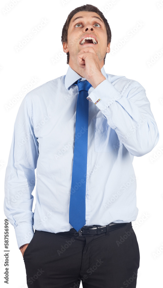 Thinking businessman touching his chin Thinking businessman touching his chin