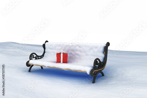 Digital generated image of gift boxes on park bench