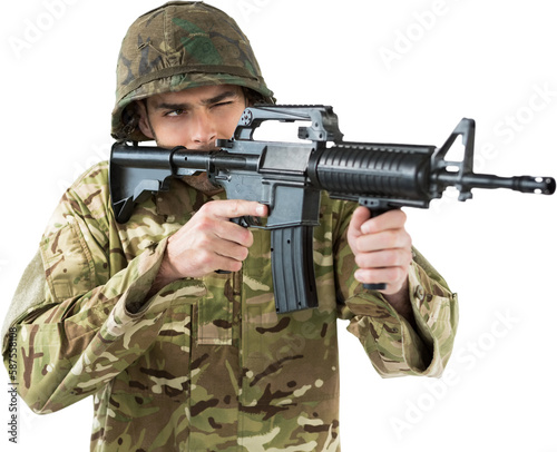 Soldier aiming with rifle