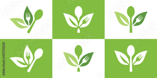 food spoon and leaf health food logo icon vector illustration