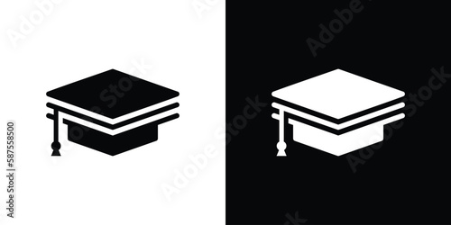 books and graduation cap logo design icon vector illustration