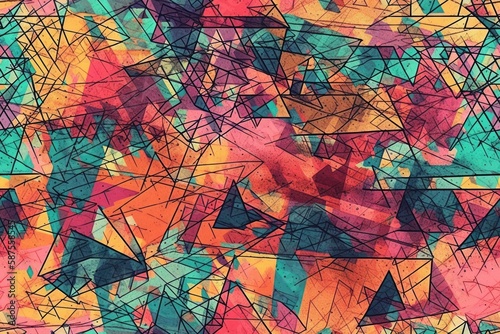 vibrant and dynamic abstract painting with a variety of colors and shapes. Generative AI