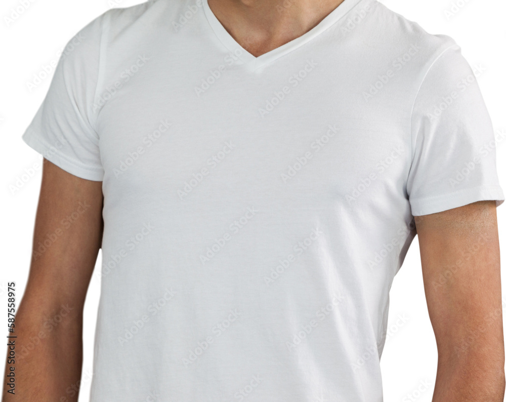 Midsection of model against white background Midsection of model against white background