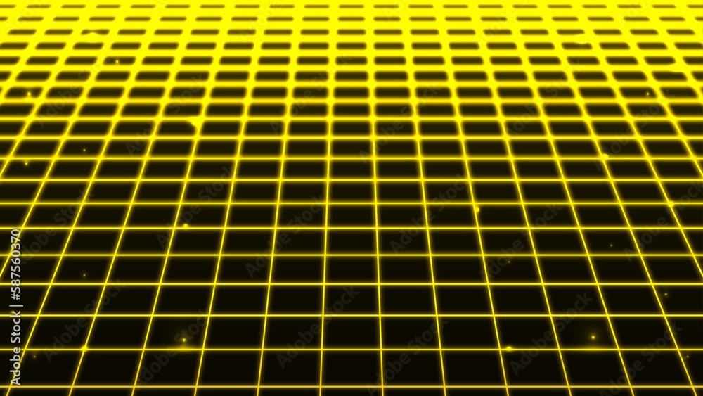 Retro background futuristic landscape 1980s style, retro yellow neon ...