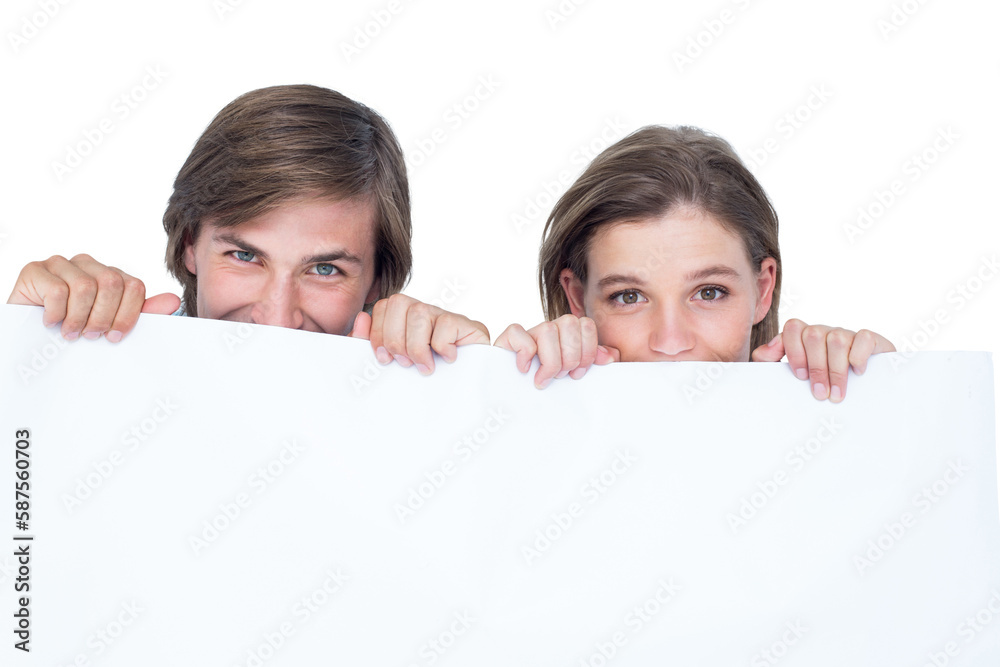 Hipster couple holding poster Hipster couple holding poster