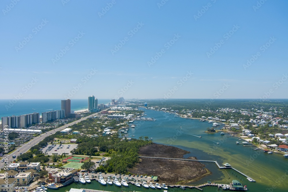 Aerial view of Orange Beach, Alabama on a sunny March Day in 2023