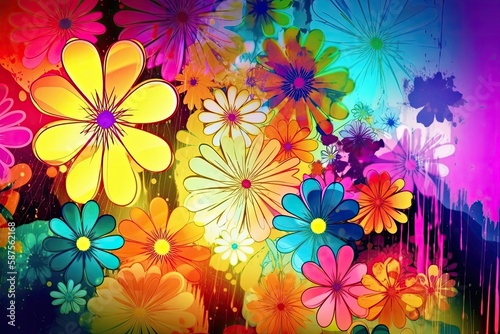 background image with abstract flowers that bright colors for a more energetic vibe Generative AI