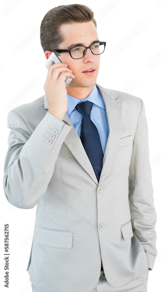 Geeky businessman talking on cellphone Geeky businessman talking on cellphone