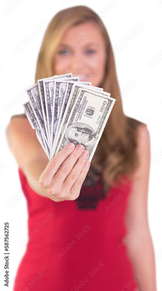 Pretty blonde showing wad of cash Pretty blonde showing wad of cash