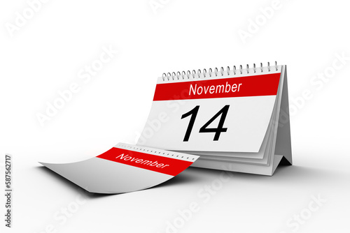 Desk calendar showing date of 14th November