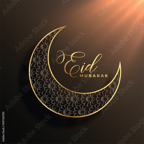 eid mubarak cultural card with beautiful islamic crescent and light effect