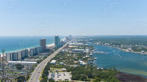 Aerial view of Orange Beach, Alabama on a sunny March Day in 2023