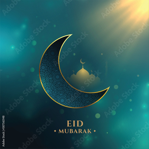 beautiful eid mubarak wishes background with half moon and light effect