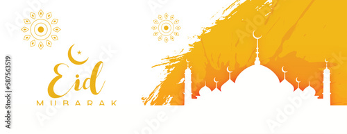 watercolor style eid mubarak greeting poster with mosque design