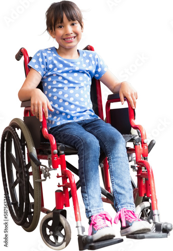 Cute disabled pupil smiling at camera in hall 