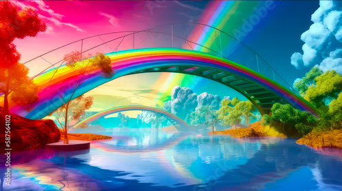 Photos Shimmering rainbow bridge landscape