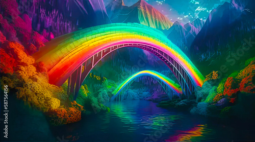 Shimmering rainbow bridge landscape photo