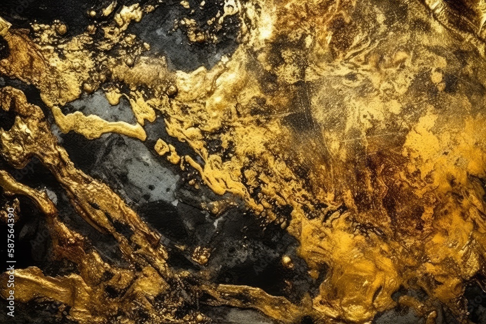 close-up view of a luxurious gold and black marble surface. Generative AI