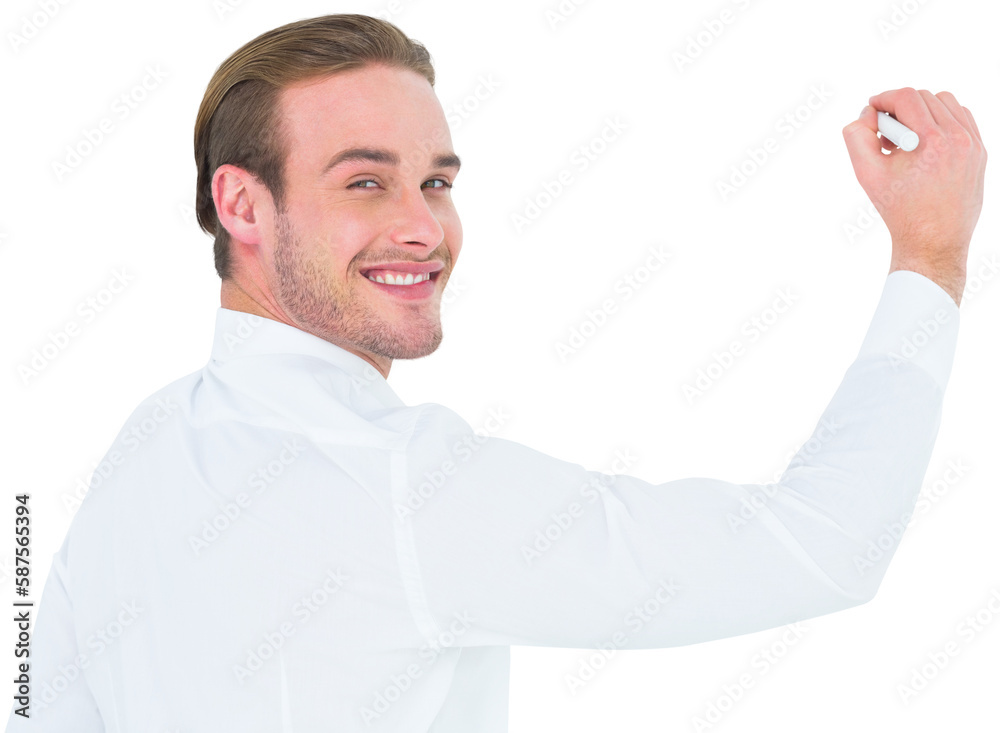 Cheerful businessman writing with marker Cheerful businessman writing with marker