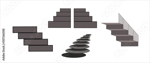 Template Staircase Isolated on White Background. Stairway Upwards for Interior or Exterior architecture. 3d vector illustration