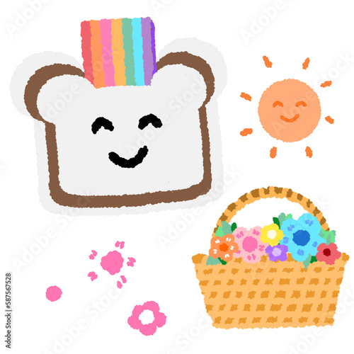 Icon cartoon cute breads and coffee egg flower colorful note template portfolio design by me no background