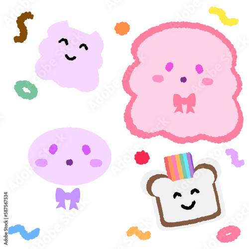 Icon cartoon cute breads and coffee egg flower colorful note template portfolio design by me no background