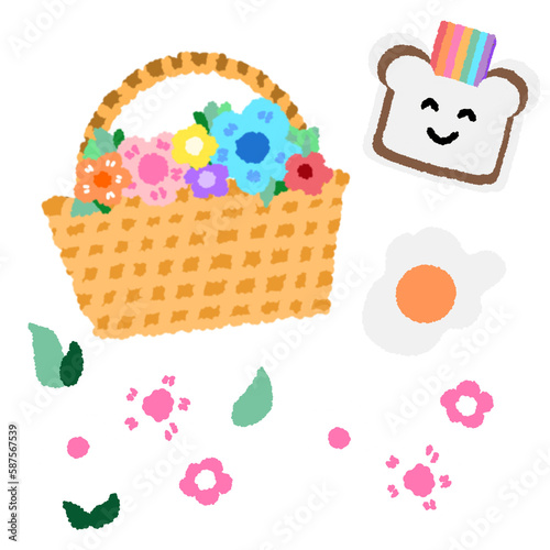 Icon cartoon cute breads and coffee egg flower colorful note template portfolio design by me no background