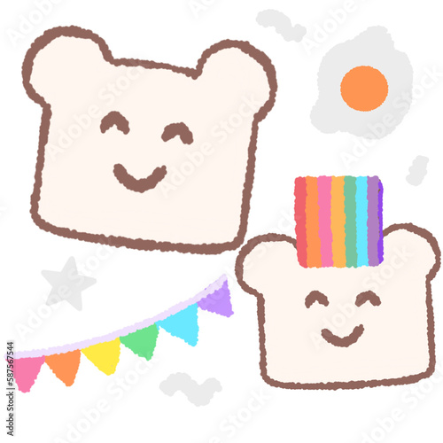 Icon cartoon cute breads and coffee egg flower colorful note template portfolio design by me no background