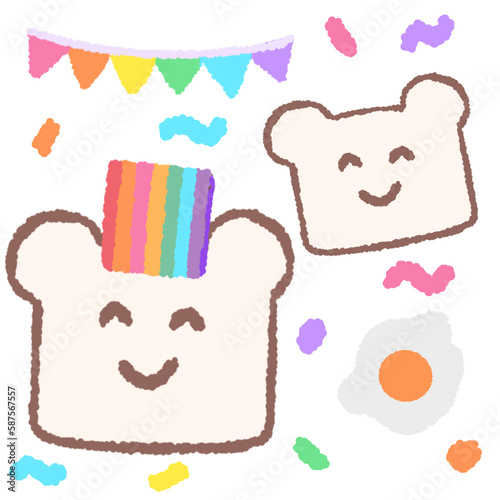 Icon cartoon cute breads and coffee egg flower colorful note template portfolio design by me no background