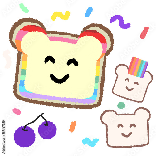 Icon cartoon cute breads and coffee egg flower colorful note template portfolio design by me no background