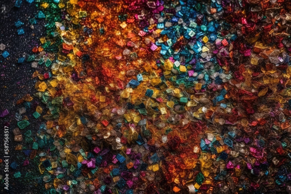 colorful beads arranged on a black background. Generative AI