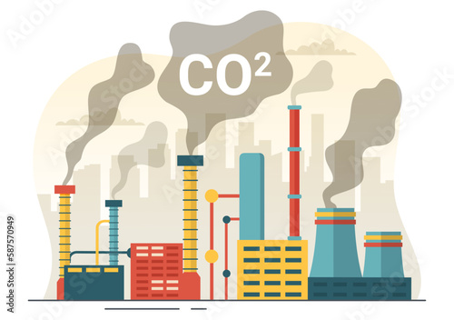 Carbon Dioxide or CO2 Illustration to Save Planet Earth from Climate Change as a Result of Factory and Vehicle Pollution in Hand Drawn Templates