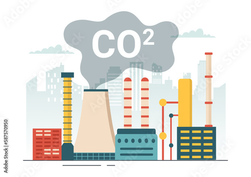 Carbon Dioxide or CO2 Illustration to Save Planet Earth from Climate Change as a Result of Factory and Vehicle Pollution in Hand Drawn Templates