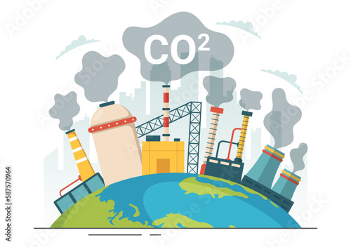 Carbon Dioxide or CO2 Illustration to Save Planet Earth from Climate Change as a Result of Factory and Vehicle Pollution in Hand Drawn Templates