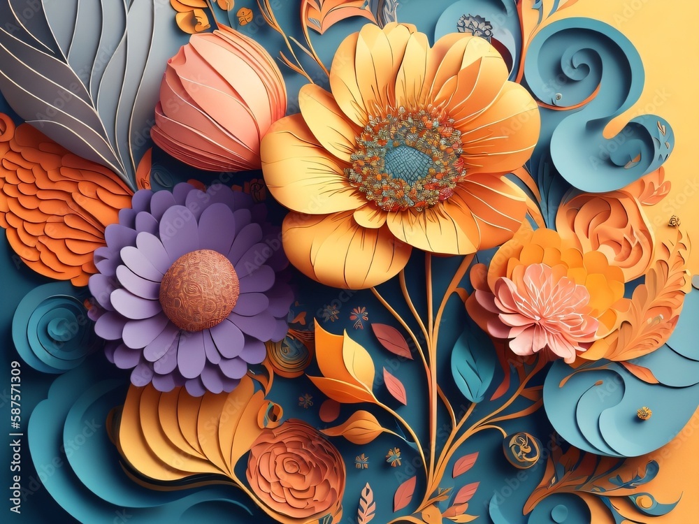 Obraz premium a drawing of a flower on a colorful background pastel flowery background garden flowers pattern pop art, seamless pattern design flowery wallpaper Generative AI