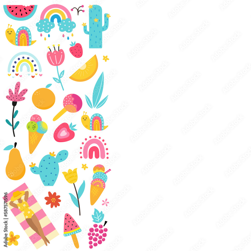 Background of hand drawn colourful summer elements