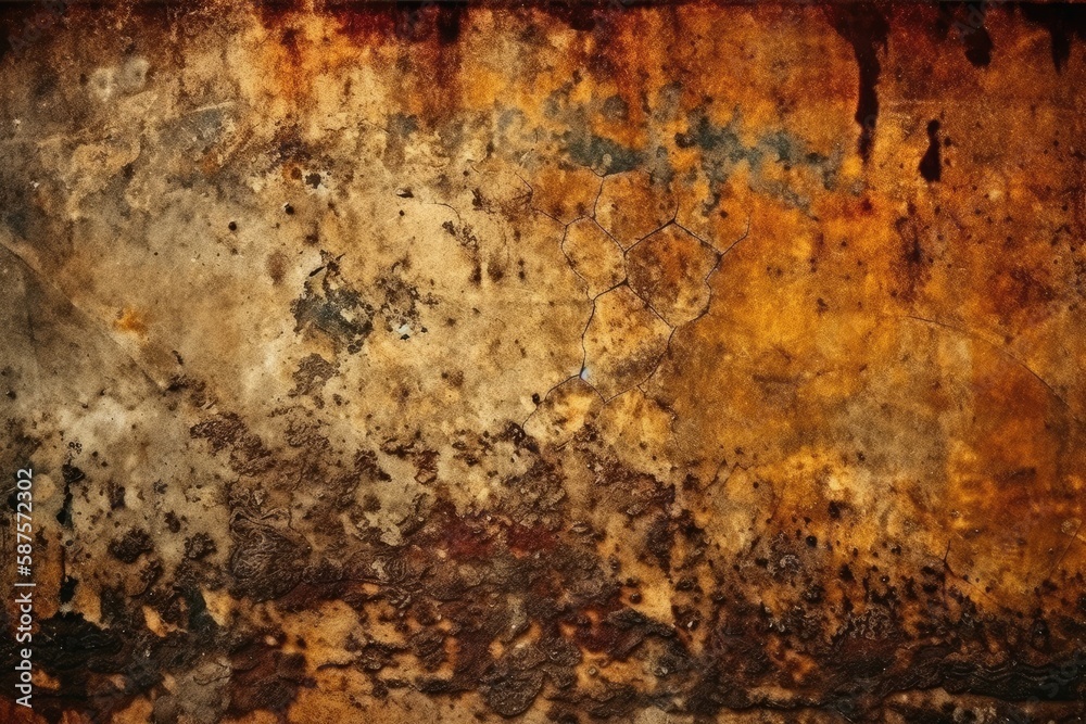 weathered metal surface with a mix of yellow and brown paint. Generative AI weathered metal surface with a mix of yellow and brown paint. Generative AI