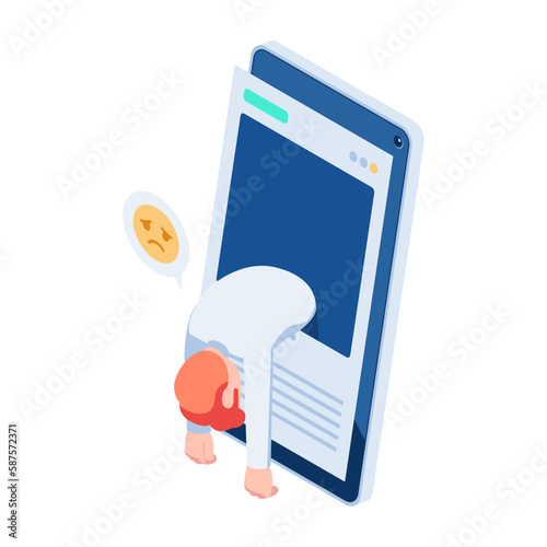 Isometric Businessman Fainting Inside Social Media