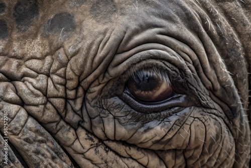 Elephant ear detail with wrinkly skin. captivity retained animal. Generative AI © AkuAku