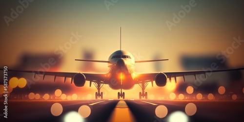 A landing airplane on runwa...