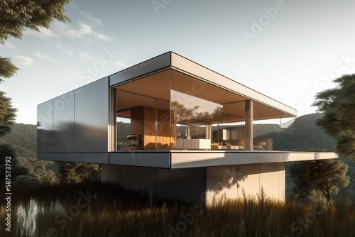 Contemporary unique villa with modern architectural design, generative ai