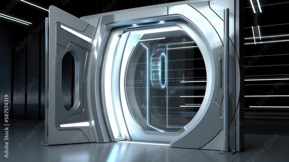 Obraz premium Futuristic interior with door. Generative AI