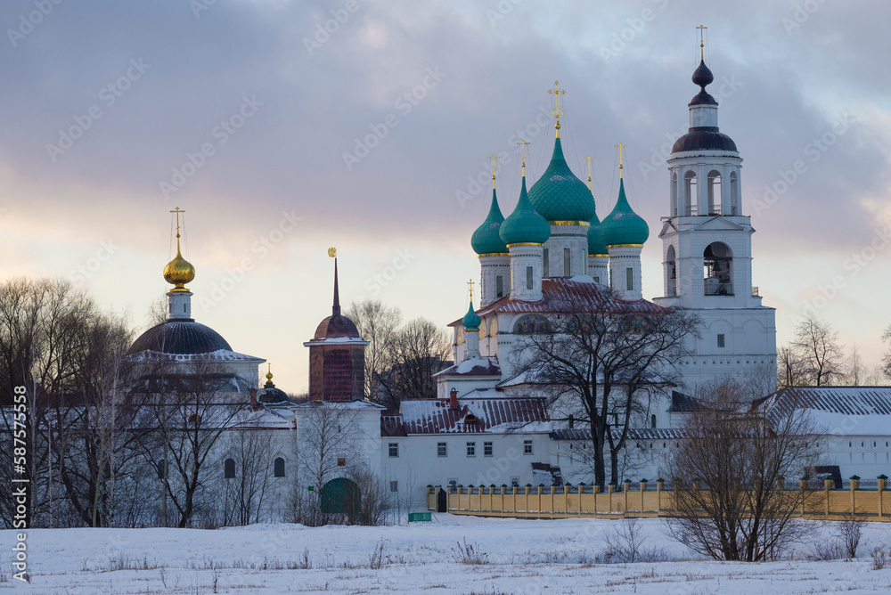 A cloudy January evening at the Holy Vvedensky Tolgsky Monastery. Yaroslavl, Golden Ring of Russia