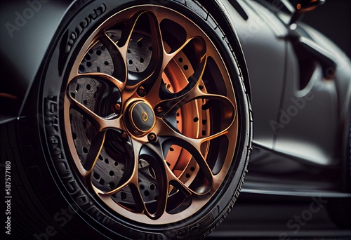 close up illustration of luxury car wheels. Generative AI Fototapeta
