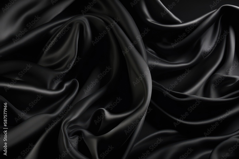 Black color silk textile background. Dark satin fabric texture. Luxury wavy backdrop. Generative AI Black color silk textile background. Dark satin fabric texture. Luxury wavy backdrop. Generative AI