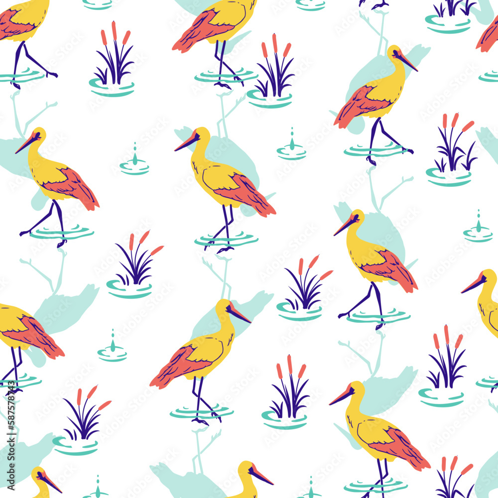 Stork Nest Nature Habitat Vector Graphic Seamless Pattern Stork Nest Nature Habitat Vector Graphic Seamless Pattern