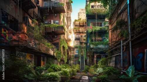 緑化した街並み エコ イメージイラスト generative AI