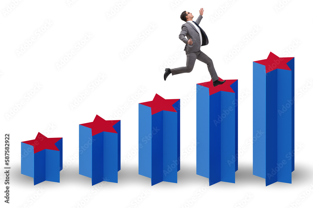 Concept of growing satisfaction levels with stars Concept of growing satisfaction levels with stars