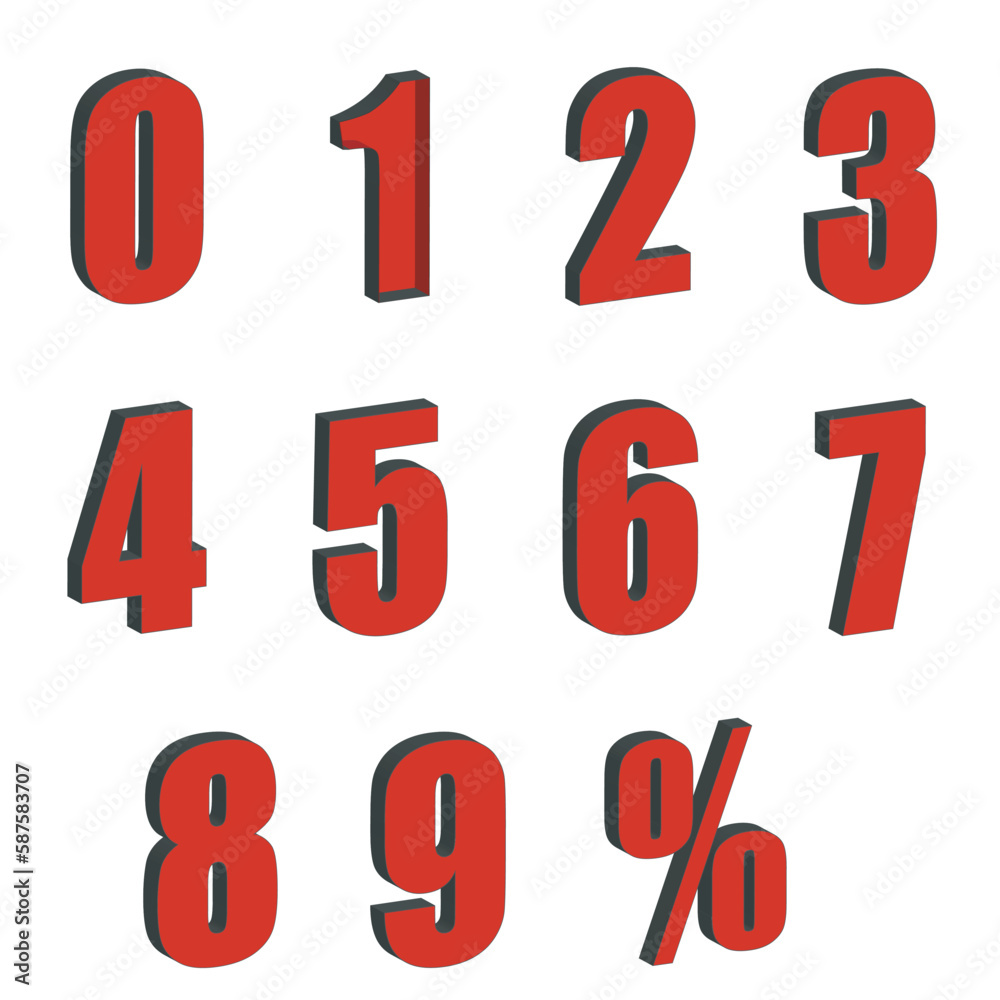 set of 3D numbers 1 to 9 with % sign set of 3D numbers 1 to 9 with % sign
